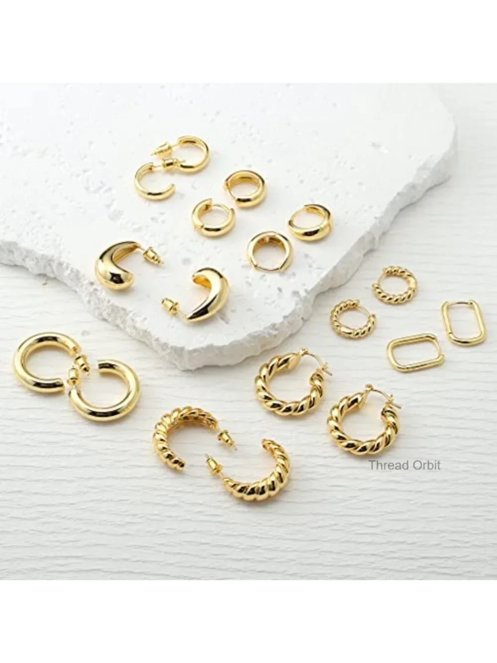 14K Gold Plated Hoop Earrings Set Non Tarnish Hypoallergenic Sensitive Ears